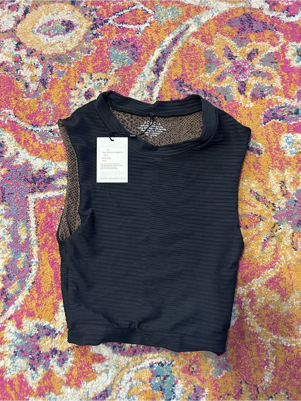acacia swimwear Black Ribbed Mock-Neck Sleeveless Tank sz.P